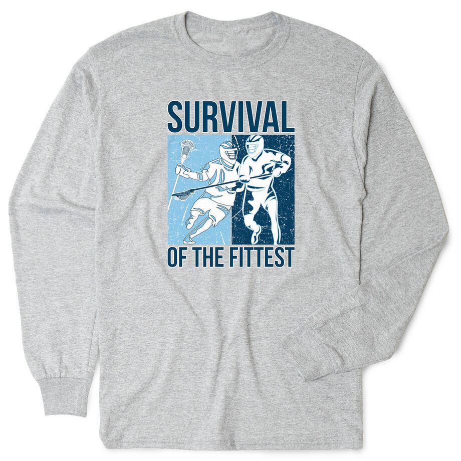 Guys Lacrosse Tshirt Long Sleeve - Survival of the Fittest