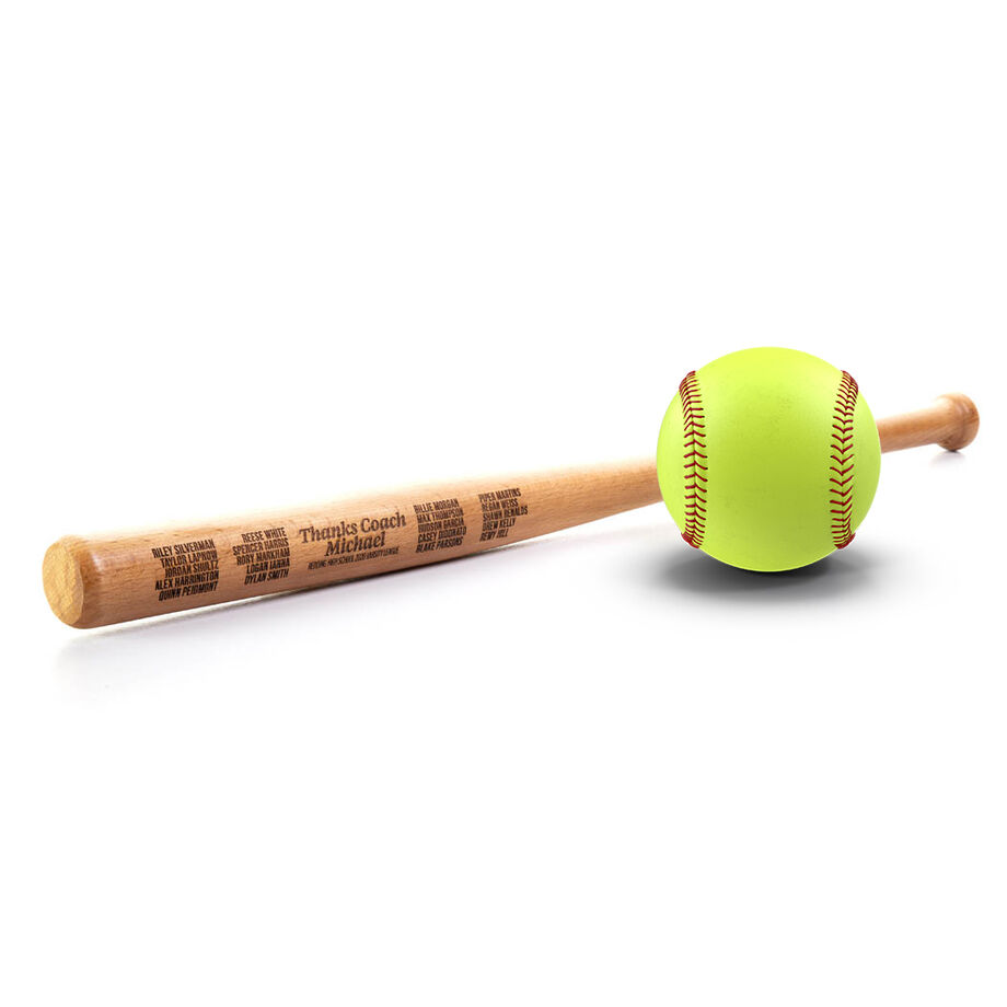 Engraved Mini Softball Bat - Thanks Coach With Roster