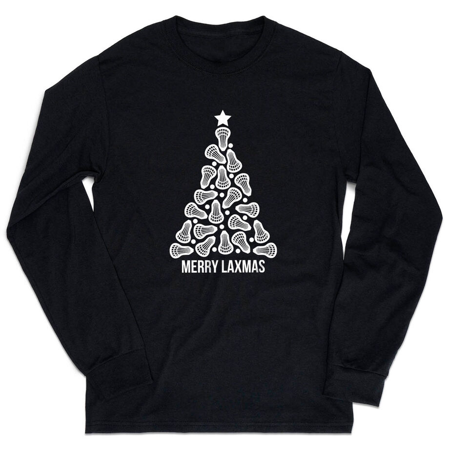 Lacrosse Tshirt Long Sleeve - Merry Laxmas Tree - Personalization Image