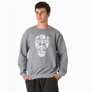 Hockey Crewneck Sweatshirt - My Goal is to Deny Yours Goalie Mask