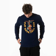 Guys Lacrosse Tshirt Long Sleeve - Play Hard, Chill Easy