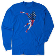 Guys Lacrosse Tshirt Long Sleeve - American Flag Silhouette