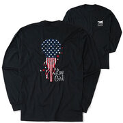 Girls Lacrosse Tshirt Long Sleeve - Patriotic Lax Girl (Back Design)