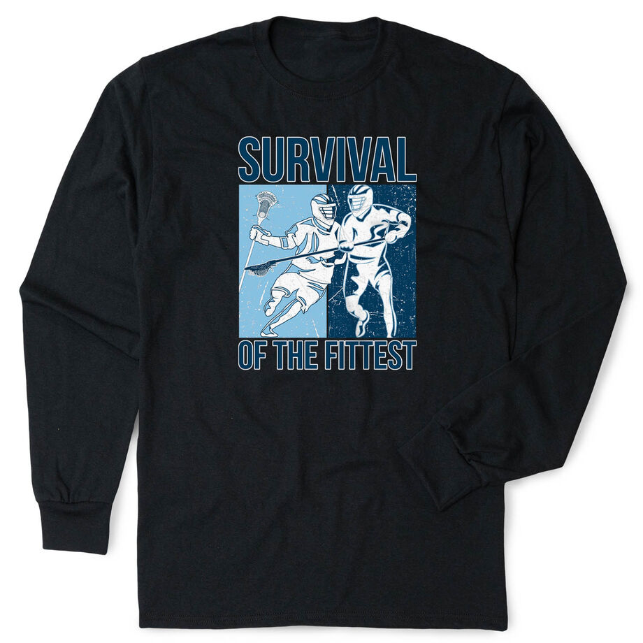 Guys Lacrosse Tshirt Long Sleeve - Survival of the Fittest
