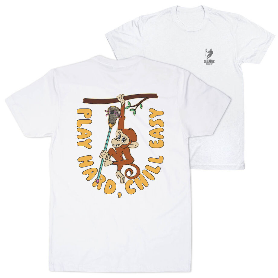 Guys Lacrosse Short Sleeve T-Shirt - Play Hard, Chill Easy (Back Design)