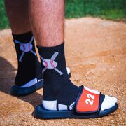 Baseball Woven Mid-Calf Socks - Crossed Bats Black