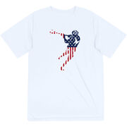 Guys Lacrosse Short Sleeve Performance Tee - American Flag Silhouette