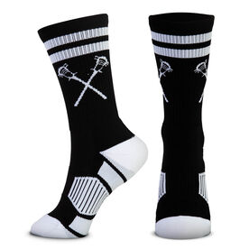 Guys Lacrosse Woven Mid-Calf Socks - Retro Crossed Sticks (Black/White)