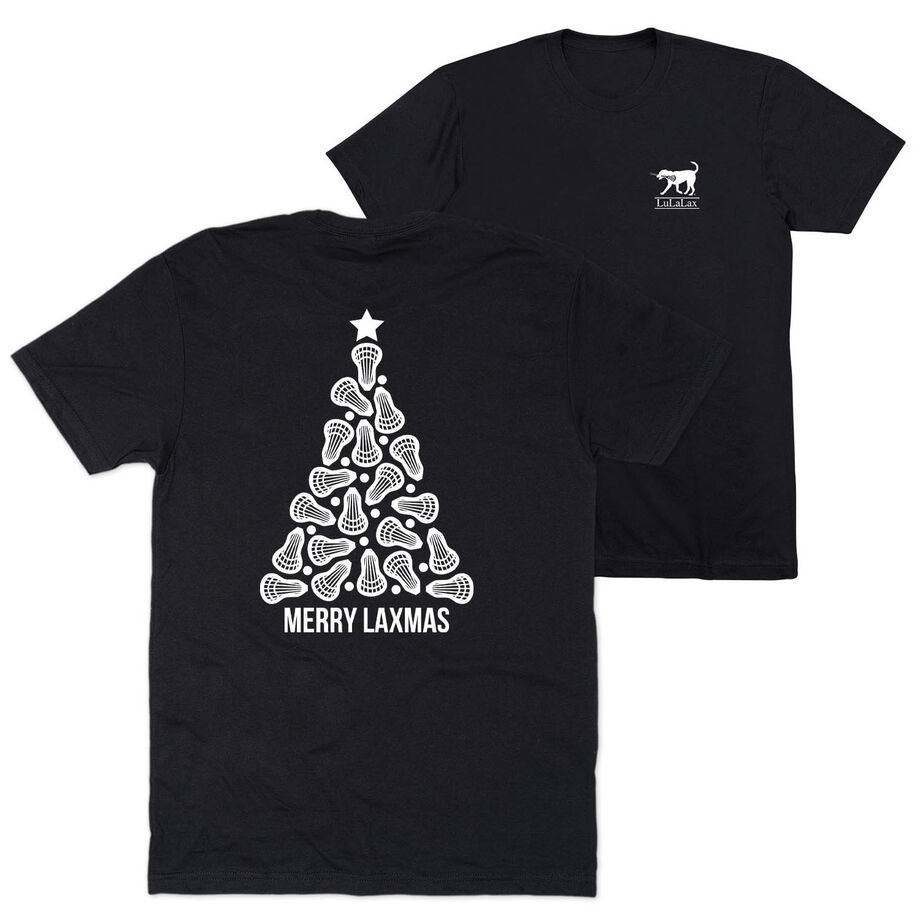 Girls Lacrosse Short Sleeve T-Shirt - Merry Laxmas Tree (Back Design) 