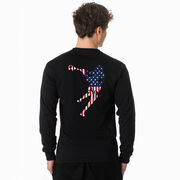 Guys Lacrosse Tshirt Long Sleeve - American Flag Silhouette (Back Design)
