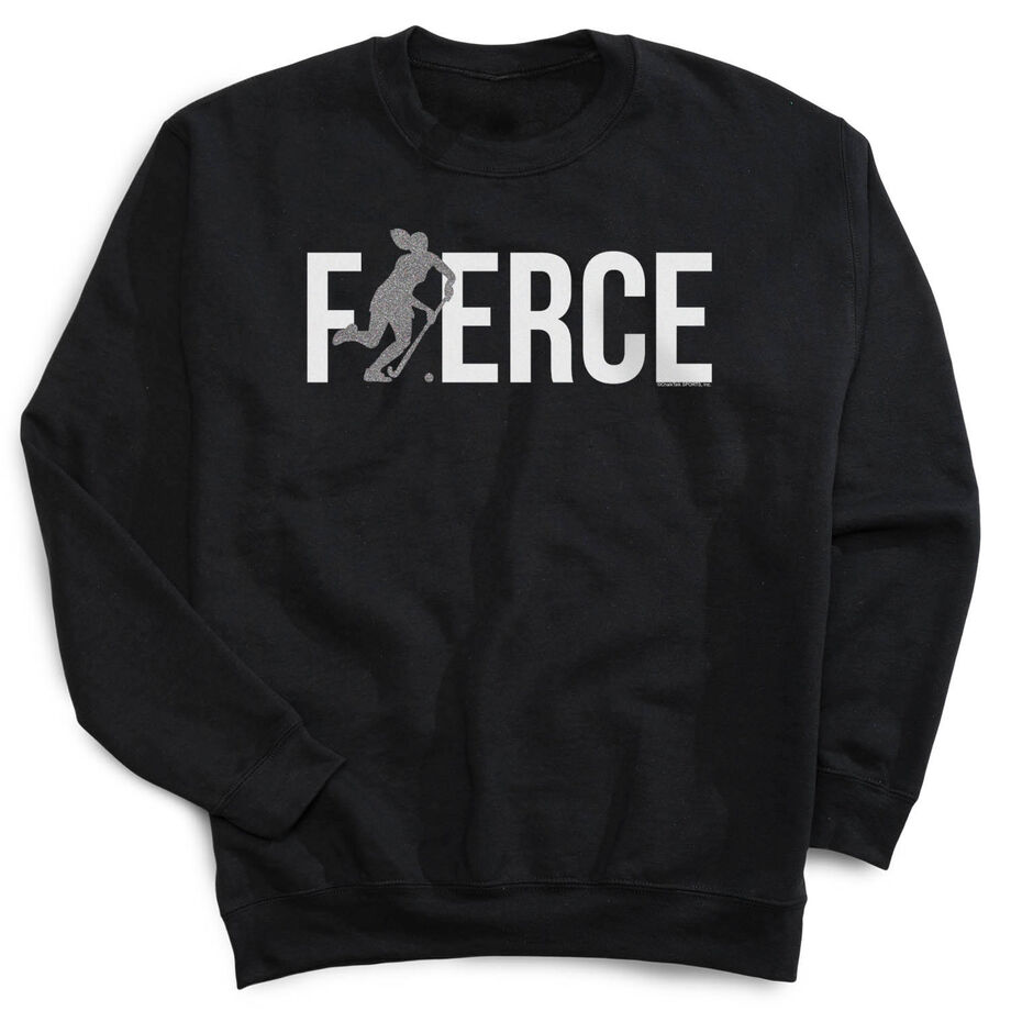 Field Hockey Crewneck Sweatshirt - Fierce Field Hockey Girl with Silver Glitter