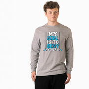 Hockey Tshirt Long Sleeve - My Goal Is To Deny Yours (Blue/Black)