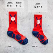 Baseball Woven Mid-Calf Socks - Crossed Bats Red