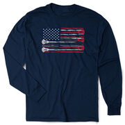 Guys Lacrosse Tshirt Long Sleeve - Amercian Flag