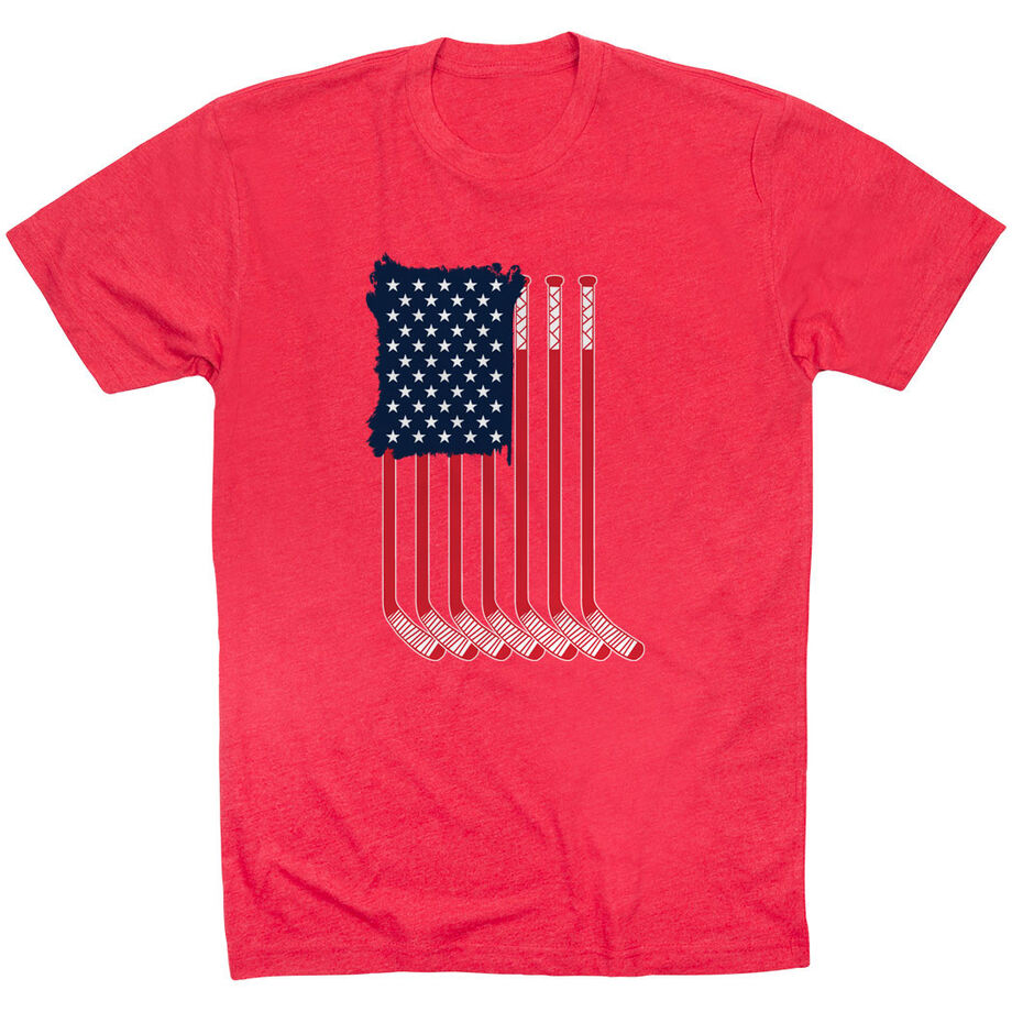 Hockey Short Sleeve T-Shirt - American Flag - Personalization Image