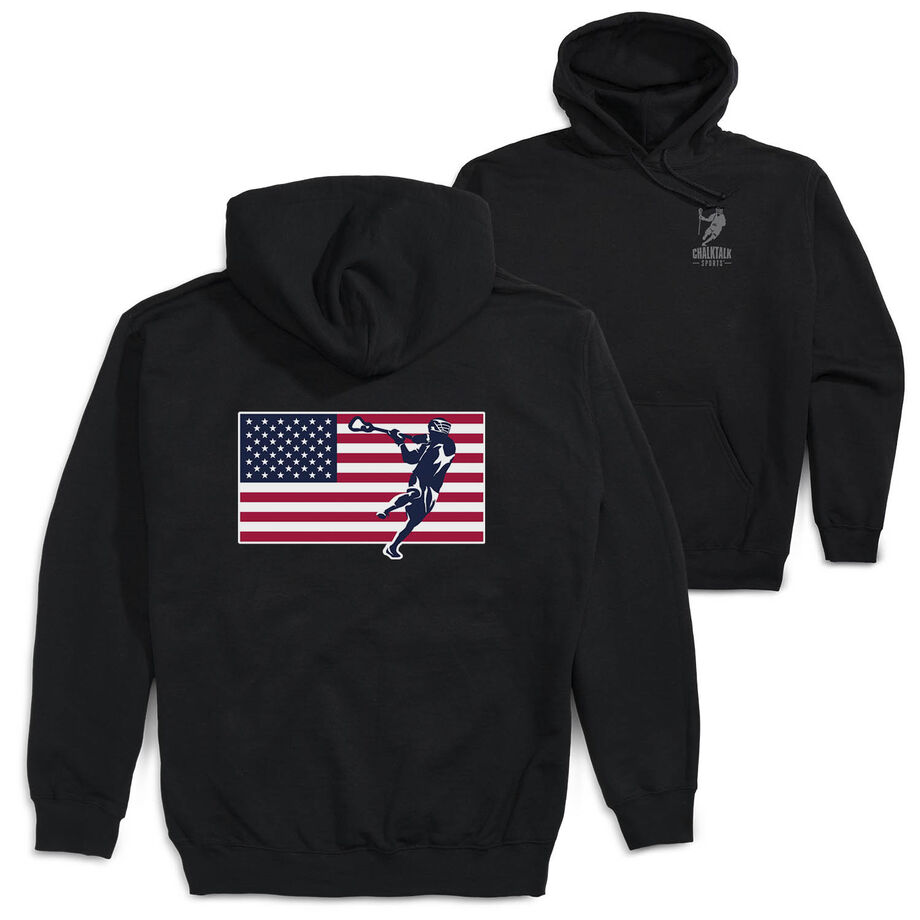 Guys Lacrosse Hooded Sweatshirt - Patriotic Lacrosse (Back Design)