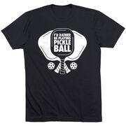 Pickleball Short Sleeve T-Shirt - I'd Rather Be Playing Pickleball [Adult Medium/Black] - SS
