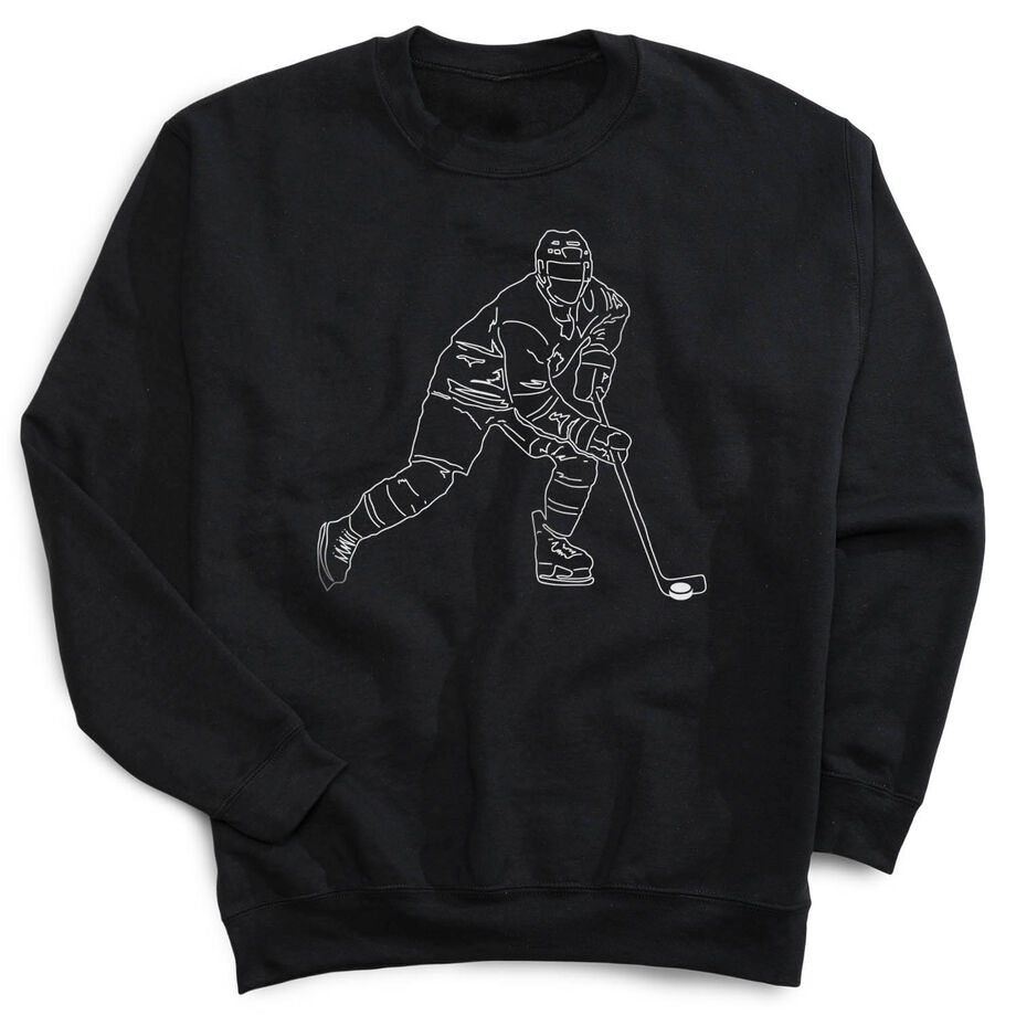 Hockey Crewneck Sweatshirt - Hockey Player Sketch - Personalization Image