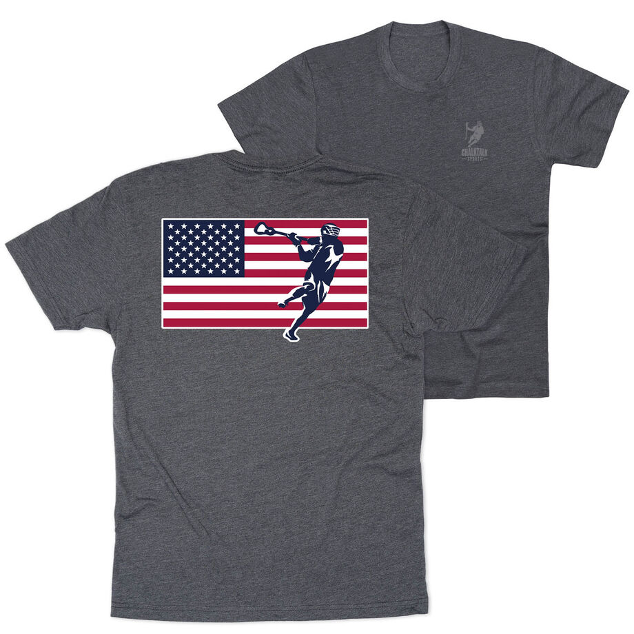 Guys Lacrosse Short Sleeve T-Shirt - Patriotic Lacrosse (Back Design)
