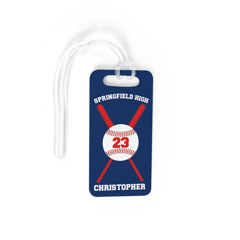 Baseball Bag/Luggage Tag - Personalized Baseball Team with Crossed Bat