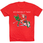 Hockey Short Sleeve T-Shirt - He's Checking It Twice [Adult Large/Red] - SS