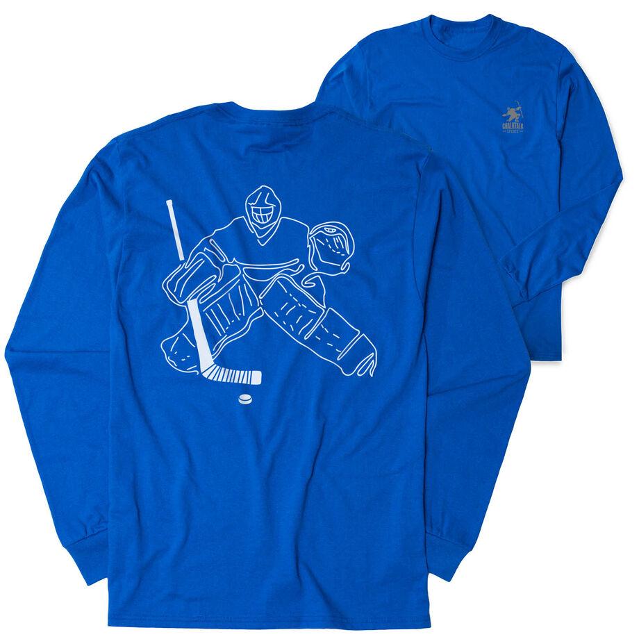 Hockey Tshirt Long Sleeve - Hockey Goalie Sketch (Back Design)