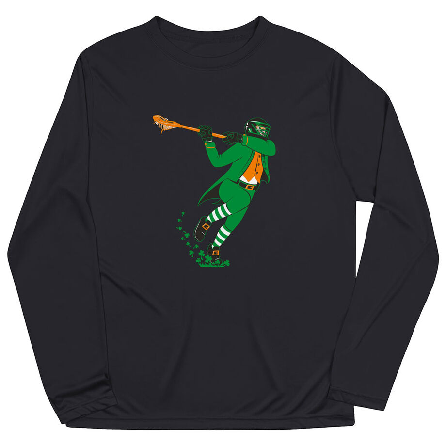 Guys Lacrosse Long Sleeve Performance Tee - Lacrosse Leprechaun