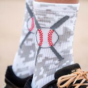 Baseball Woven Mid-Calf Socks - Crossed Bats - Camo
