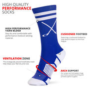 Hockey Woven Mid-Calf Socks - Classic Stripe Crossed Sticks (Royal/White)