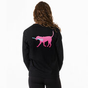Girls Lacrosse Tshirt Long Sleeve - Lula The Lax Dog (Pink) (Back Design)