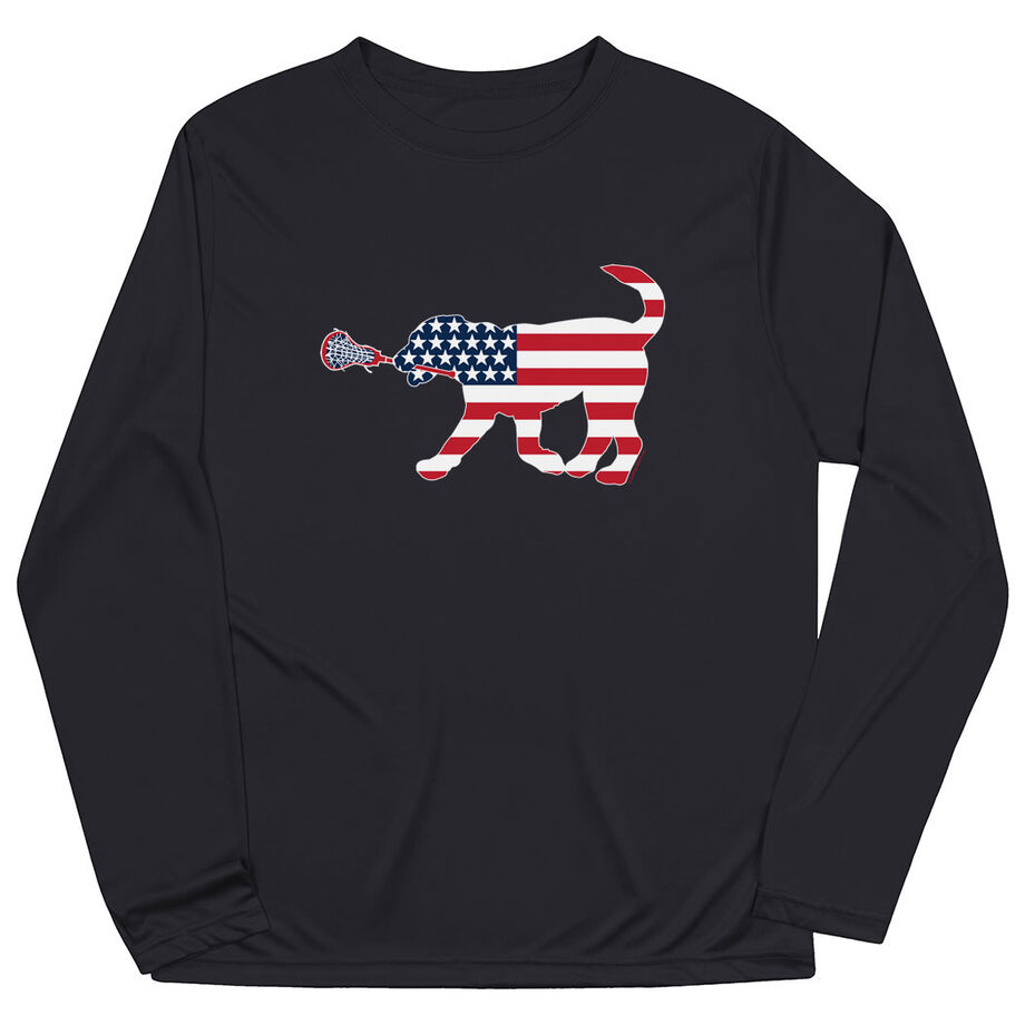 Girls Lacrosse Long Sleeve Performance Tee - Patriotic LuLa the Lax Dog