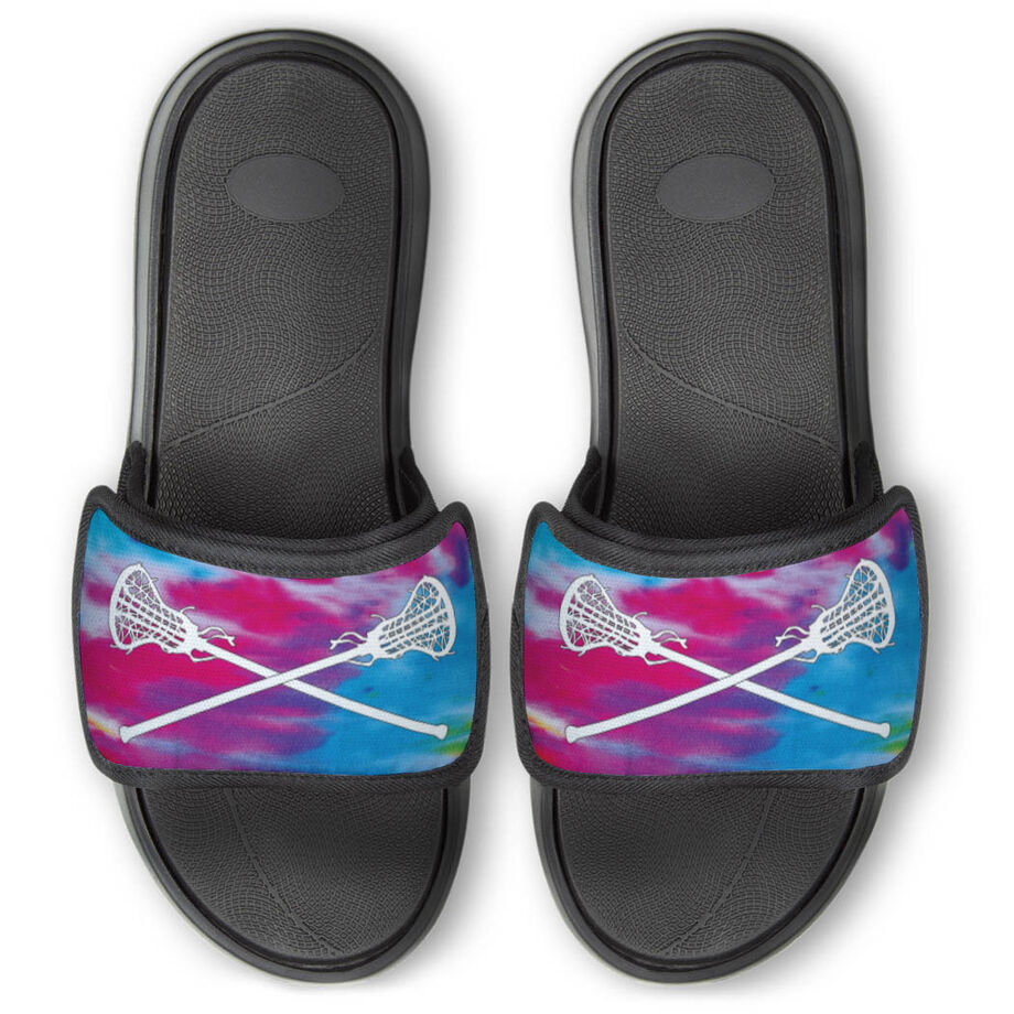 Girls Lacrosse Repwell&reg; Slide Sandals - Tie-Dye With Crossed Sticks