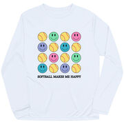Softball Long Sleeve Performance Tee - Softball Makes Me Happy
