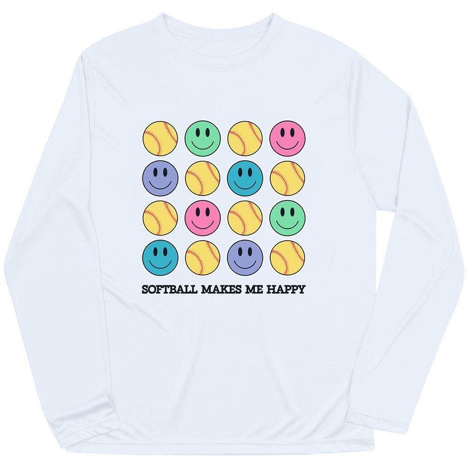 Softball Long Sleeve Performance Tee - Softball Makes Me Happy