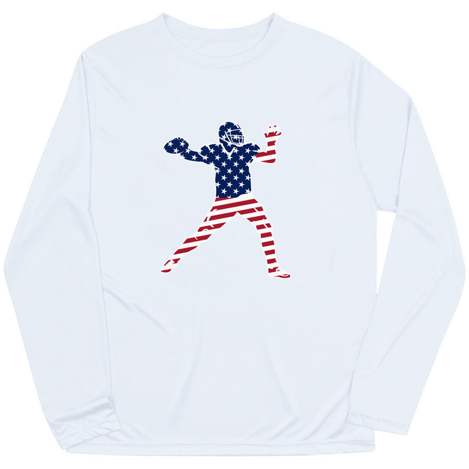 Football Long Sleeve Performance Tee - Football Stars and Stripes Player - Personalization Image