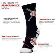 Baseball Woven Mid-Calf Socks - Crossed Bats Black
