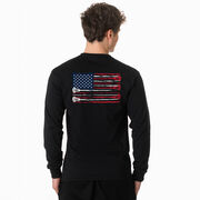 Guys Lacrosse Tshirt Long Sleeve - Amercian Flag (Back Design)