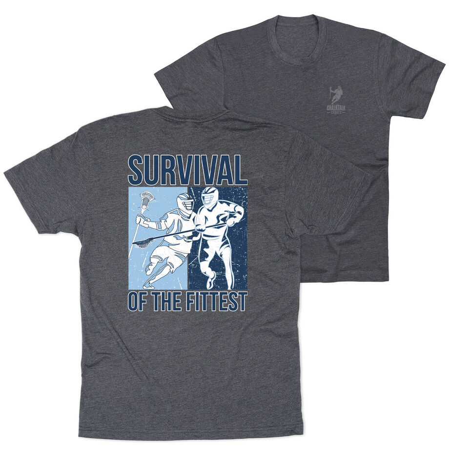 Guys Lacrosse Short Sleeve T-Shirt - Survival of the Fittest (Back Design)