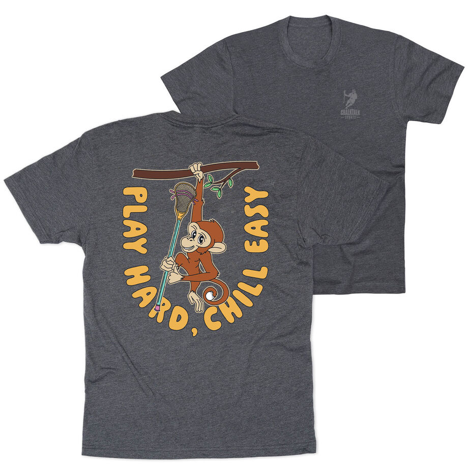 Guys Lacrosse Short Sleeve T-Shirt - Play Hard, Chill Easy (Back Design)