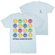 Softball Short Sleeve T-Shirt - Softball Makes Me Happy (Back Design)
