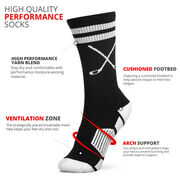 Hockey Woven Mid-Calf Socks - Classic Stripe Crossed Sticks (Black/White)