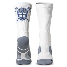 Guys Lacrosse Mid-Calf Socks - Lax Helmet - White