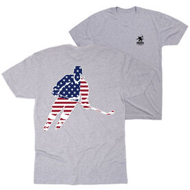 Hockey Short Sleeve T-Shirt - Hockey Stars and Stripes Player (Back Design)