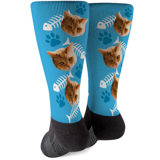 Printed Mid Calf Socks Custom Cat Face Chalktalksports