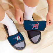 Girls Lacrosse Repwell&reg; Slide Sandals - Patriotic Lula the Lax Dog