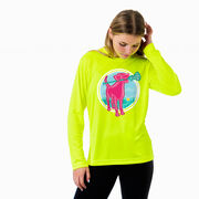 Girls Lacrosse Long Sleeve Performance Tee - Lacrosse Dog with Girl Stick