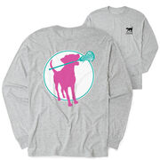 Girls Lacrosse Tshirt Long Sleeve - Lacrosse Dog with Girl Stick (Back Design)