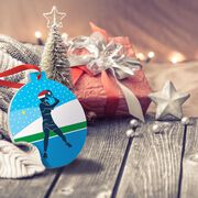Tennis Round Ceramic Ornament - Girl Silhouette with Santa Hat