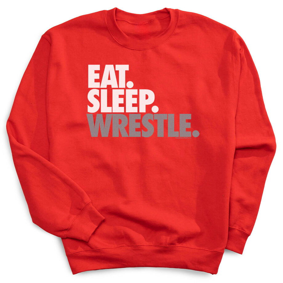 Wrestling Crew Neck Sweatshirt - Eat Sleep Wrestle (Stack) [Adult Medium/Red] - SS