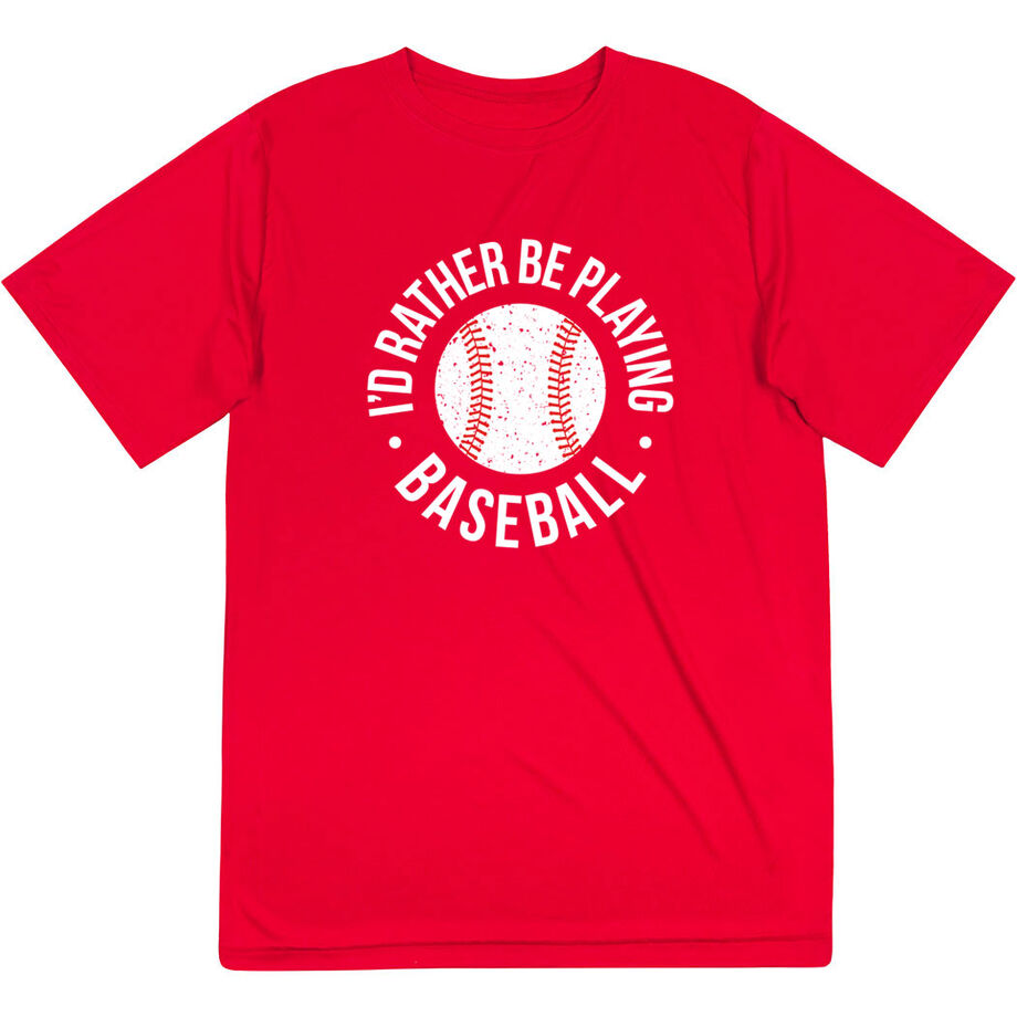 Baseball Short Sleeve Performance Tee - I'd Rather Be Playing Baseball Distressed - Personalization Image